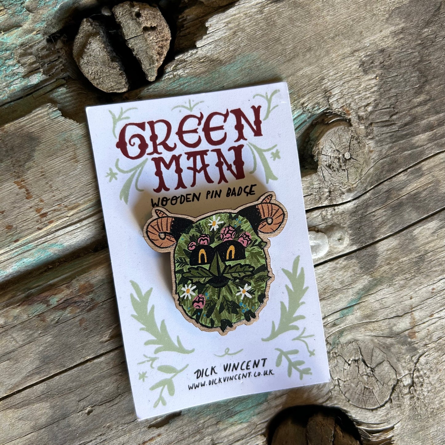 Green man wooden pin