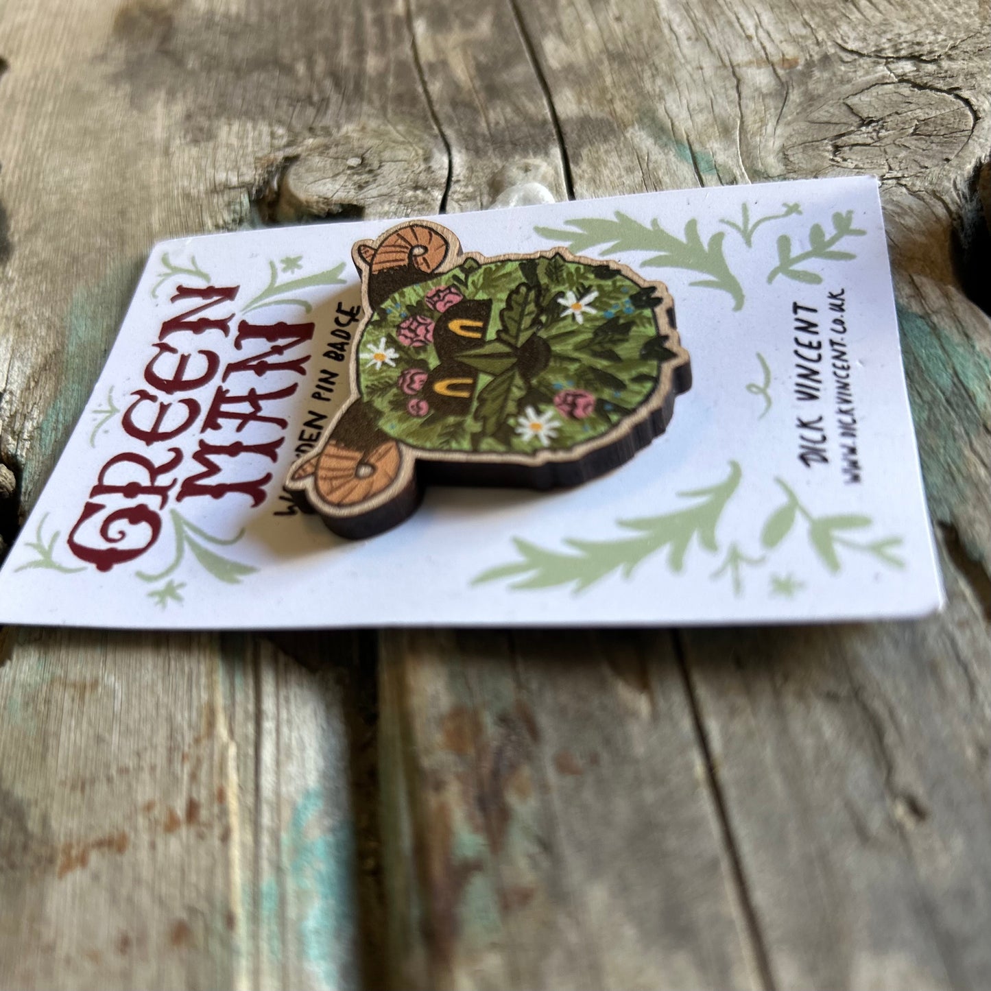 Green man wooden pin