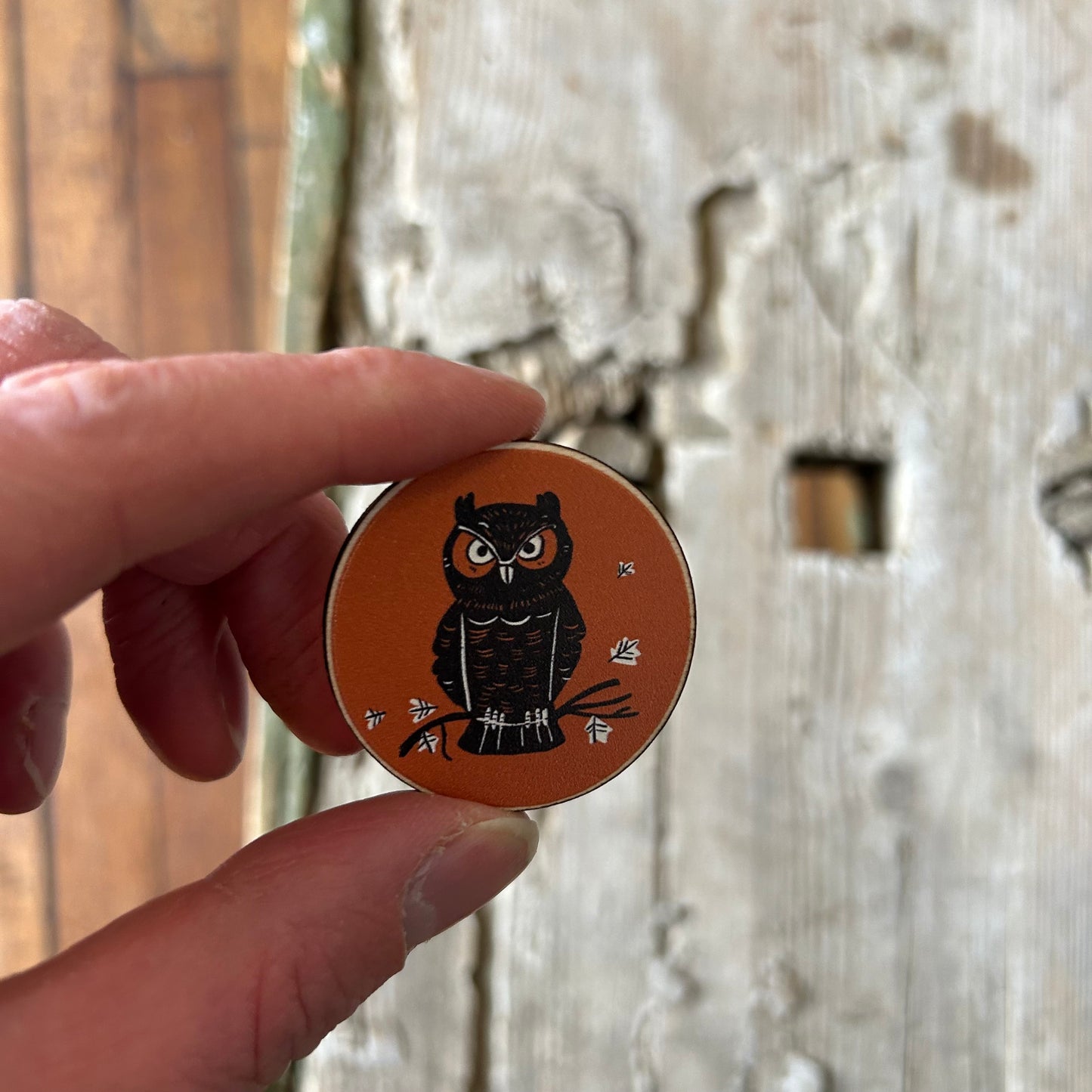 Owl wooden pin