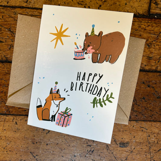 Happy birthday fox & bear card