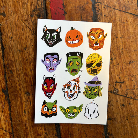 Halloween masks postcard