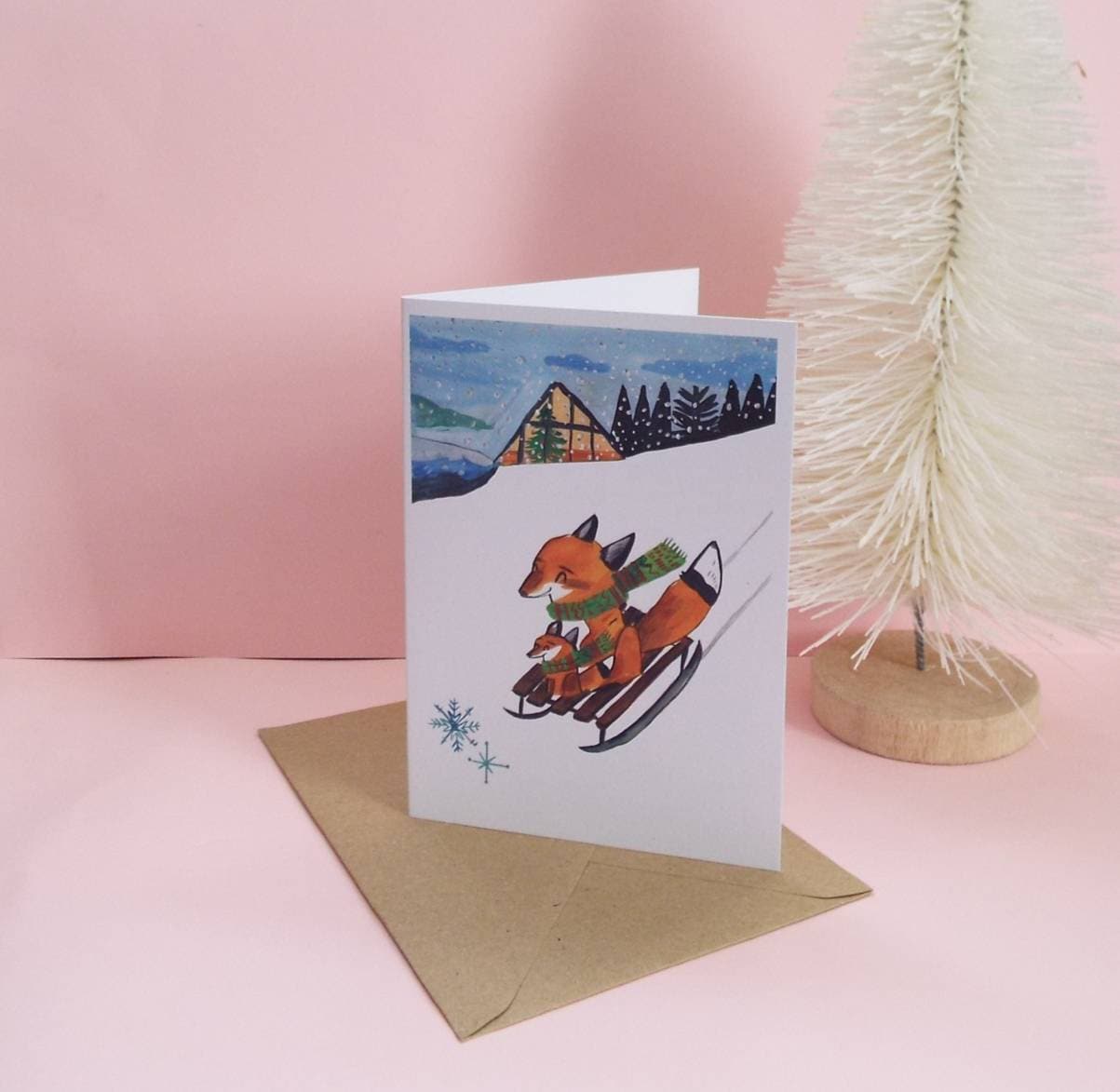 Fox Sled Christmas Card