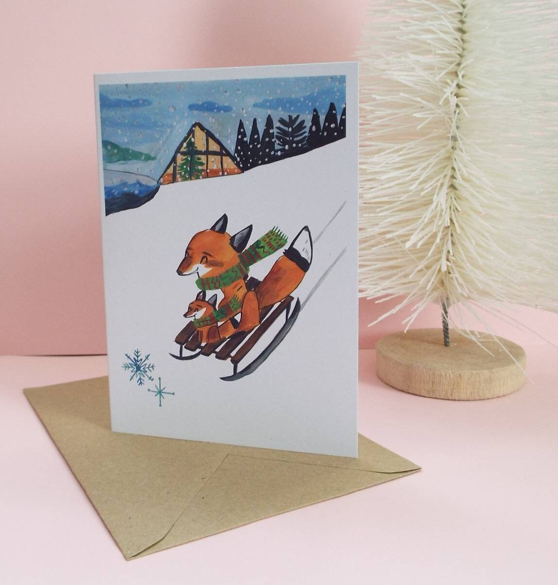 Fox Sled Christmas Card