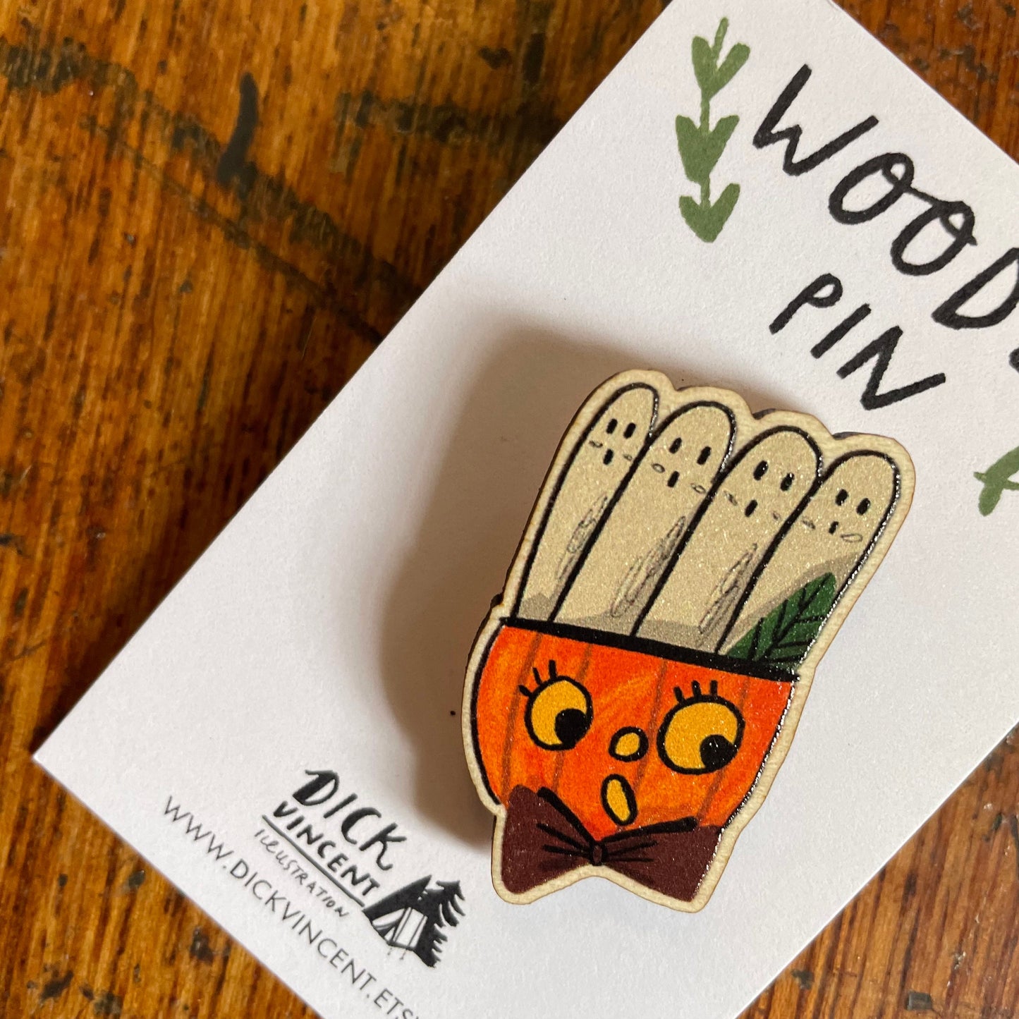 Pumpkin wooden pin badge