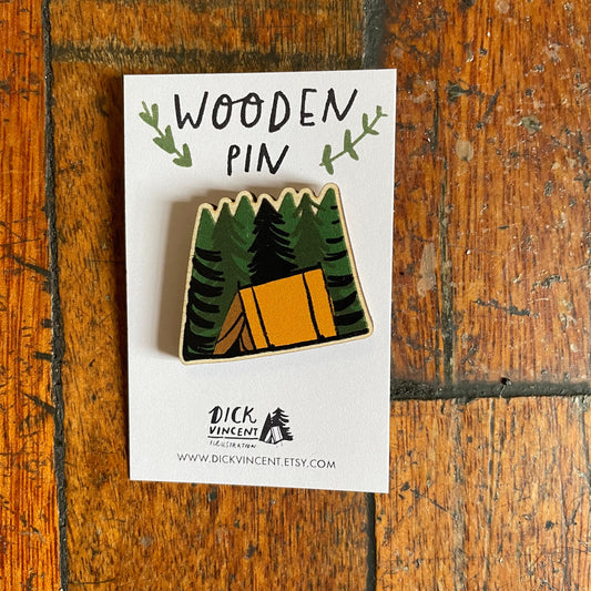 Tent wooden pin badge