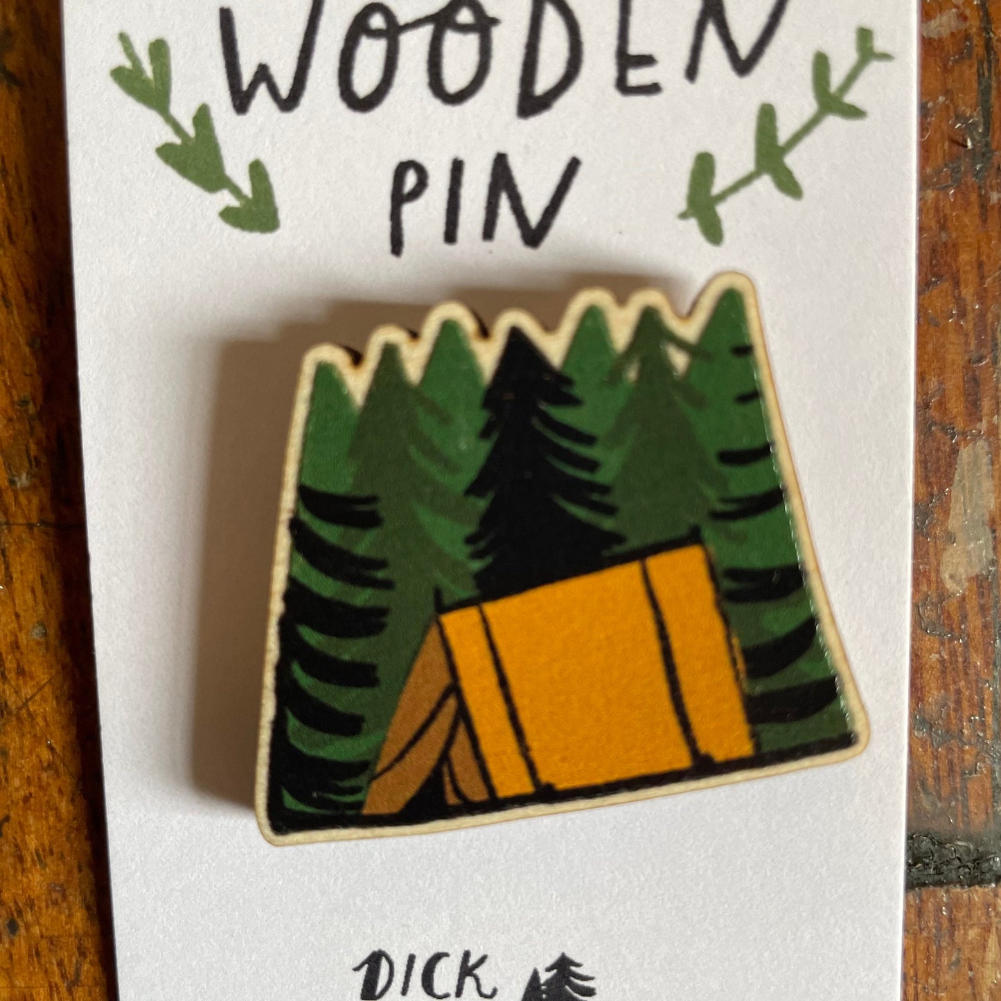 Tent wooden pin badge